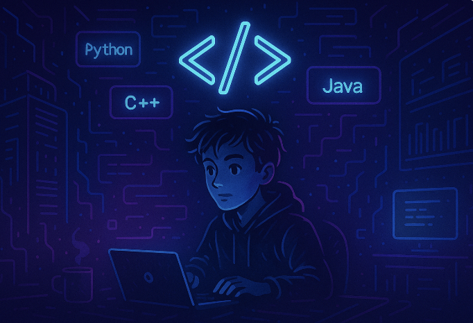 Illustration representing top AI code generators for Python, Java, C++, and more programming languages